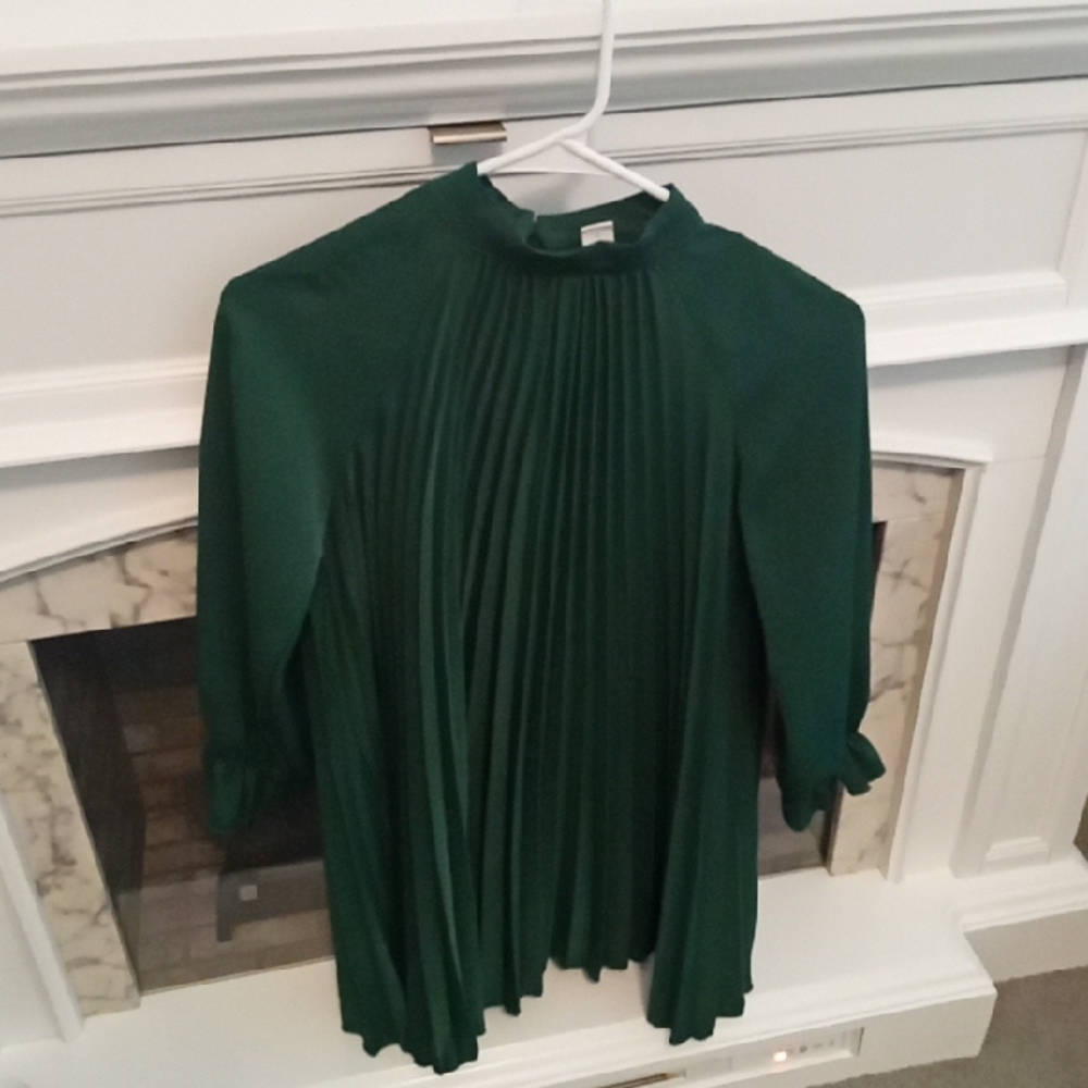 Girls Pleated Top/Dress Dark Green